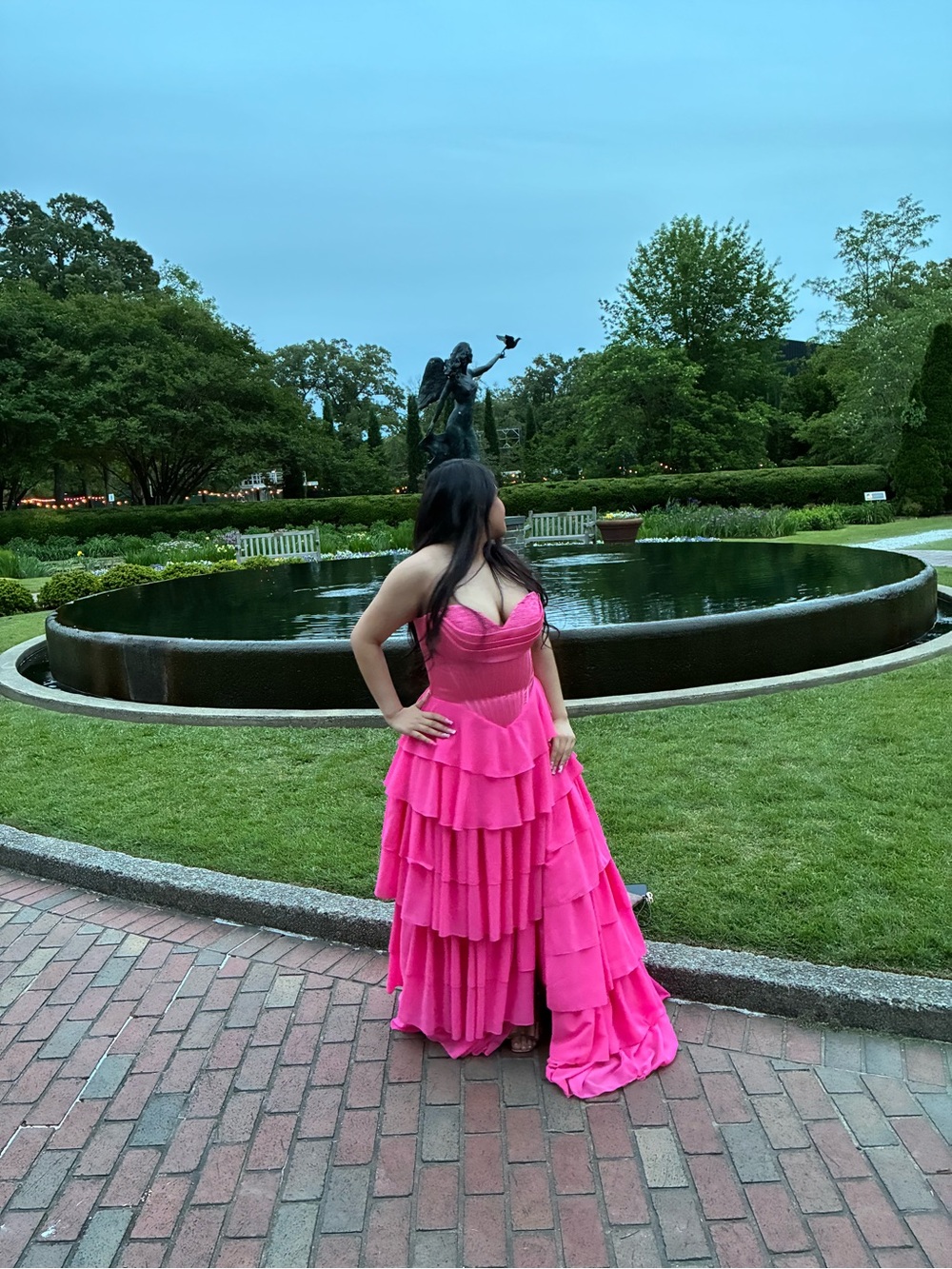 Candy Pink Tiered Ruffle Evening Gown